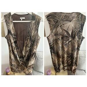 Cache Y2K  Plunge Neck Stretch Top Size L Tropical